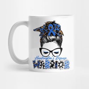 Huntington's Disease Awareness Warrior Women Glasse Messy Bun Leopard Bandana - Happy Mothers Day, Valentines Day Mug